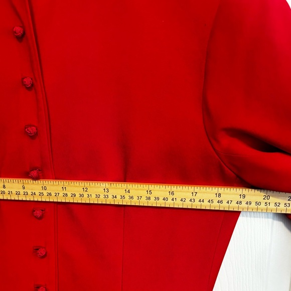 VTG ANN TAYLOR RED 100% SILK LONG SLEEVE TEN BUTTON VALENTINE JACKET SZ 8 - Picture 8 of 13